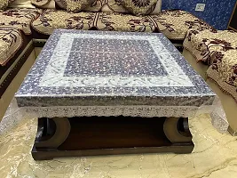 Jainco Decor Waterproof 4 Seater Transparent Square Dining Center Table Cover (Stone Embossed, 48 x 48, Silver Border)(Plastic, Pack of 1)-thumb2