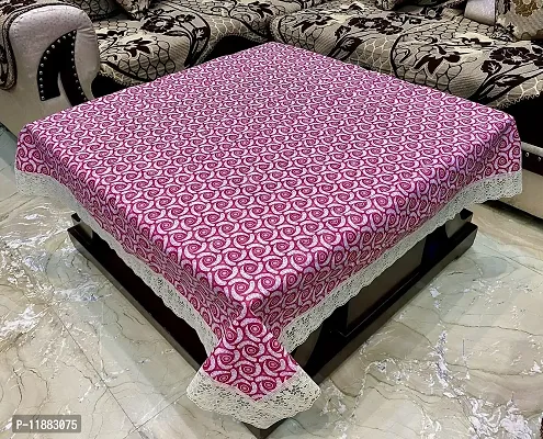 Jainco Decor Waterproof Square 4 Seater Table Cover for Center Table, Dining Table Cloth (48"" x 48"",Pink, Beige Lace Border)-thumb0