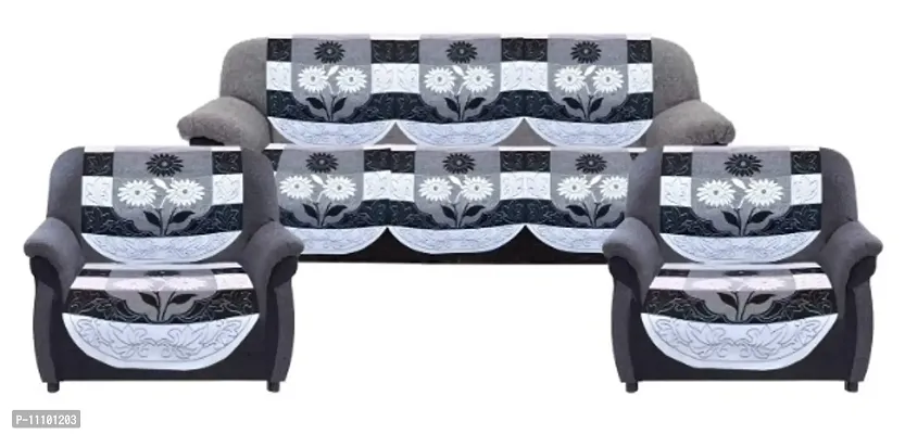 Jainco Decor Cotton 10 Piece 5 seater Sofa Cover Set for 5 seater Sofa or 3+1+1, Grey-thumb0