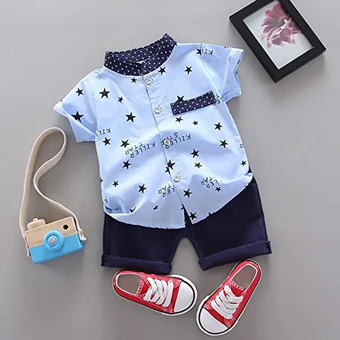 Partywear Printed Cotton Blend Shirt and Shorts Set for Boys