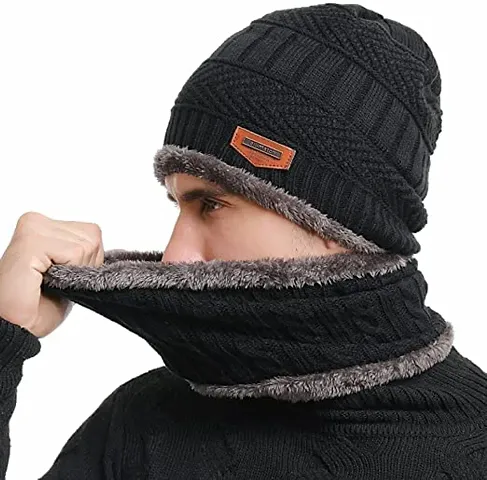 Winter Woolen cap neck warmer (Fur Inside) Touchscreen