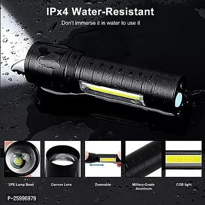 Metal Usb Rechargeable Xpe+Cob Led Zoomable Flashlight Torch Lamp Linternas(pack of 1)-thumb4