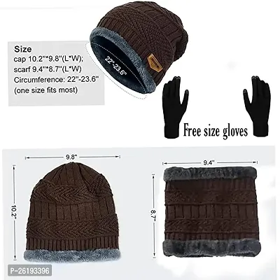 Winter Hat Warmer Scarf Touchscreen Gloves Set Warmer Neck Thick Knit Hat Set Womens Winter Warm Knit Beanie Hats PACK OF 1-thumb2