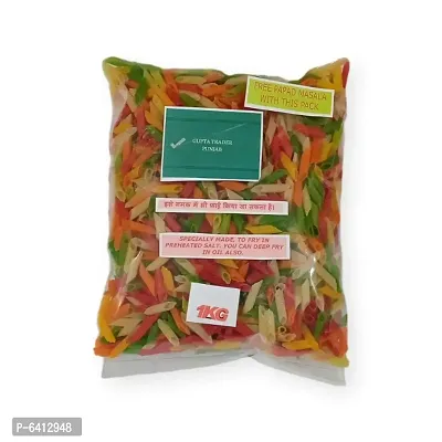 1KG PENNE PAPAD PIPE PASTA FRYUMS, COLORFUL, READY TO FRY,  IN SALT OR OIL, FREE 29GM PAPAD MASALA