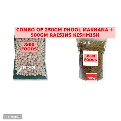 TOTAL WEIGHT 750GM  COMBO OF  (250GM PHOOL MAKHANE , PHOOL MAKHANA , FOX NUTS)+(500GM KISHMISH RAISINS RAISIN) JS90 FOODS-thumb0