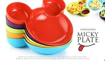 Pack of 3 Plastic Unbreakable Eco Friendly Children Mickey Minnie Shaped Serving Food Plate Free Spoon Fork Set of 3 Mickey Mouse Bowl, Fruit Plate, Baby Cartoon Pie Bowl-thumb2