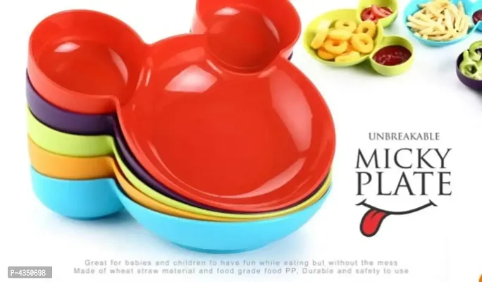 Pack of 3 Plastic Unbreakable Eco Friendly Children Mickey Minnie Shaped Serving Food Plate Free Spoon Fork Set of 3 Mickey Mouse Bowl, Fruit Plate, Baby Cartoon Pie Bowl-thumb3