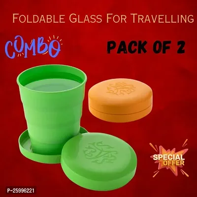 Traveling Foldable Plastic Glass for Outdoor Activity (Colour May Vary) Plastic Folding Pocket Glass Set of 2