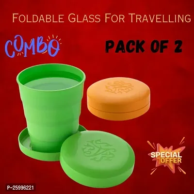 Traveling Foldable Plastic Glass for Outdoor Activity (Colour May Vary) Plastic Folding Pocket Glass Set of 2-thumb0