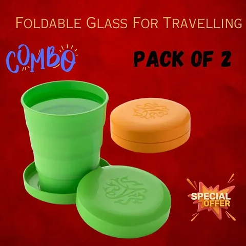 Traveling Foldable Plastic Glass for Outdoor Activity (Colour May Vary) Plastic Folding Pocket Glass Set of 2