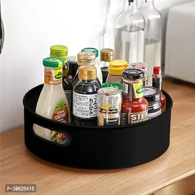 Rotating Kitchen Spice Cosmetic Holder Organizer Rack Tray (23 L X 23 B X 7.5 H Cm, Black)-thumb0