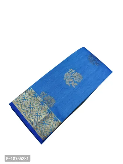 Stylish Cotton Blend Blue  Saree With Blouse Piece