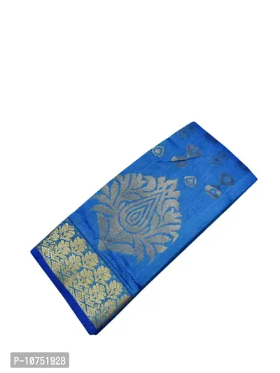 Stylish Cotton Blend Blue  Saree With Blouse Piece