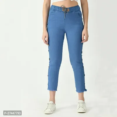 Stylish Blue Denim Washed Jeans For Women-thumb0