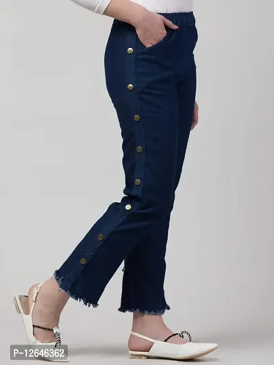 Ira Collection Premium Dark Blue Side Button Denim Designs Jeans for Women (34)