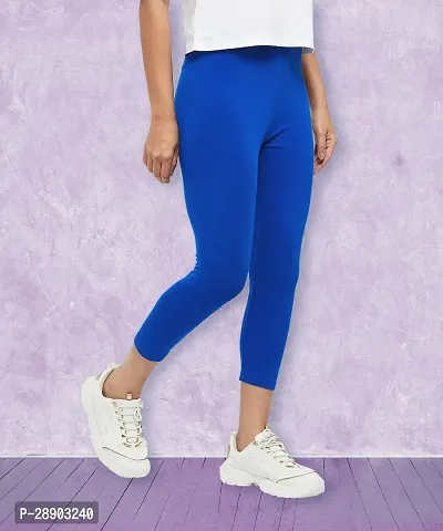 Stylish Blue Cotton Blend Solid Jeggings For Women-thumb3