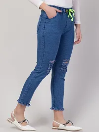 Womens Stylish Blue Distress Denim Mid-Rise Jeans-thumb2