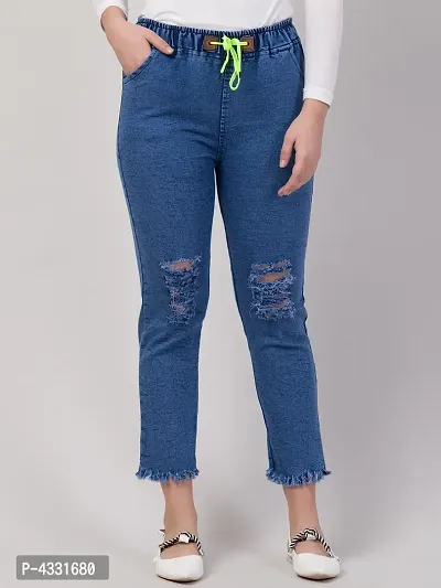 Womens Stylish Blue Distress Denim Mid-Rise Jeans-thumb0