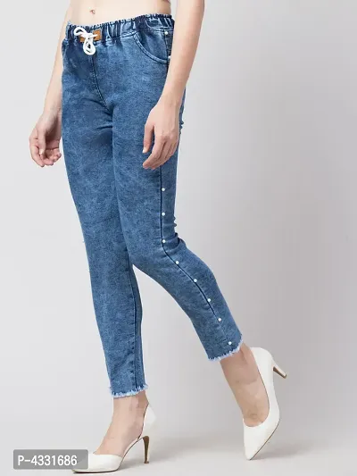 Women's Stylish Blue Acid Wash Denim Mid-Rise Jeans