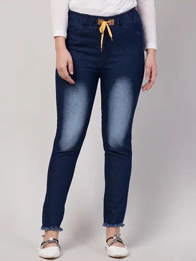 Womens Stylish Blue Faded Denim Mid-Rise Jeans