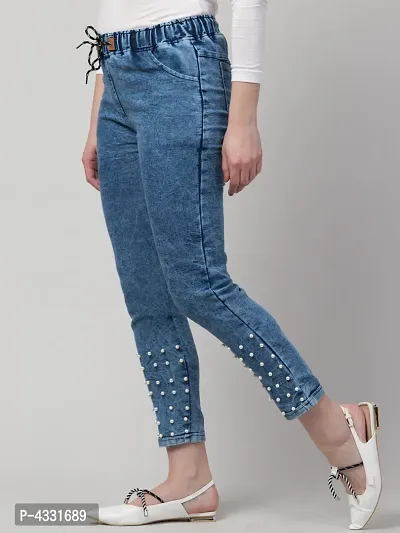 Blue Denim Embellished Jeans   Jeggings For Women