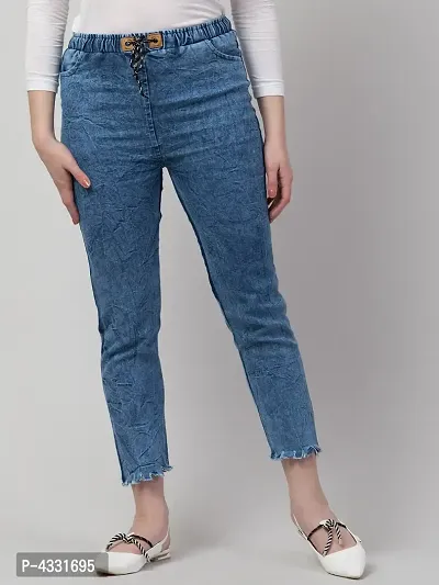 Womens Stylish Blue Solid Denim Mid-Rise Jeans