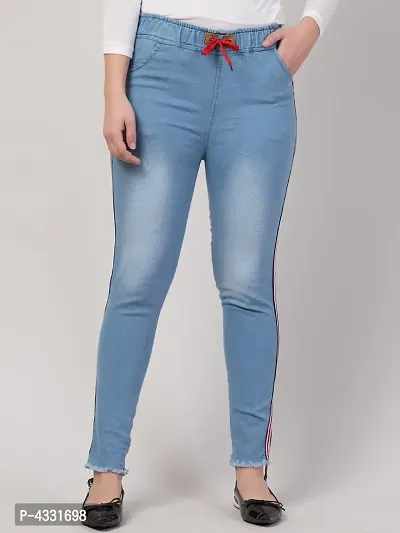 Women's Stylish Blue Faded Denim Mid-Rise Jeans