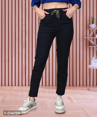 Stylish Black Denim Solid Jeans For Women-thumb0
