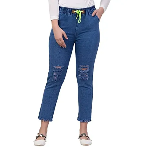 Ira Collection Knee Slit Jogger Jeans for Women (2XL, Blue)