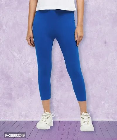Stylish Blue Cotton Blend Solid Jeggings For Women