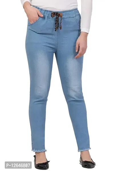 Ira Collection Side Striped Light Blue Jogger Jeans for Women-thumb0