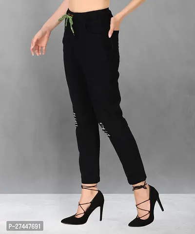 Stylish Black Denim Solid Jeans For Women-thumb3