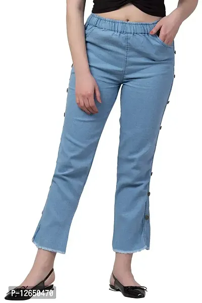 09-Ira Collection Side Buttoned Light Blue Jogger Jeans for Women (L, Blue)-thumb2