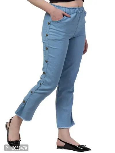 09-Ira Collection Side Buttoned Light Blue Jogger Jeans for Women (L, Blue)-thumb0