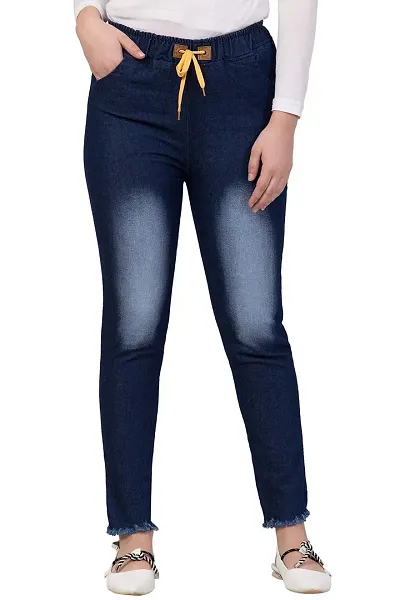 Ira Collection Knee Washed Jogger Jeans for Women (L, Blue)