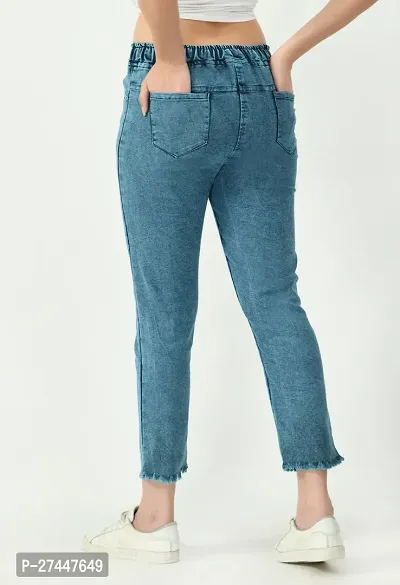 Stylish Blue Denim Washed Jeans For Women-thumb2