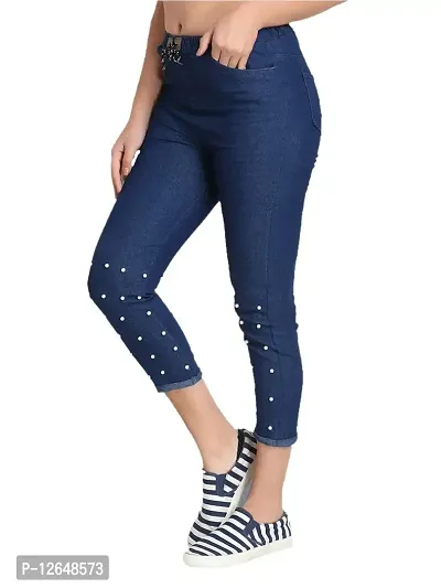 0016-Ira Collection Dark Blue Bottom Pearl Jogger Jeans for Women (XL, Blue)-thumb3