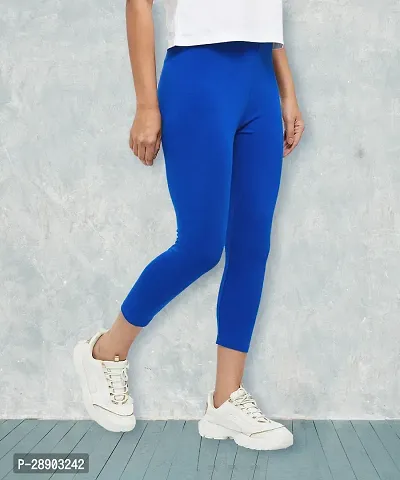 Stylish Blue Cotton Blend Solid Jeggings For Women-thumb3