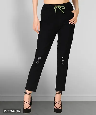 Stylish Black Denim Solid Jeans For Women-thumb0