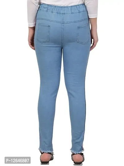 Ira Collection Side Striped Light Blue Jogger Jeans for Women-thumb3