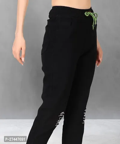 Stylish Black Denim Solid Jeans For Women-thumb2