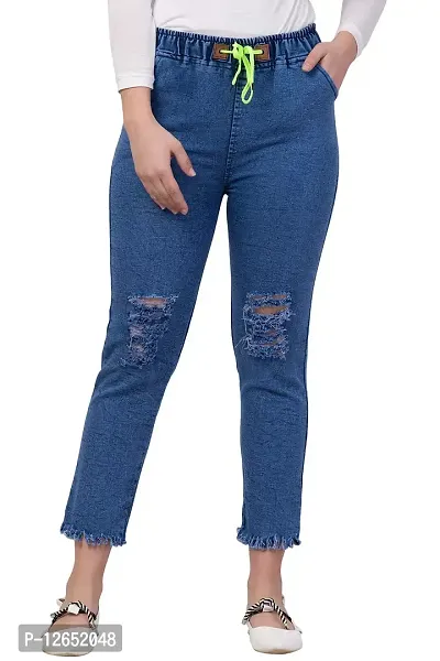 Ira Collection Knee Slit Jogger Jeans for Women (XL, Blue)