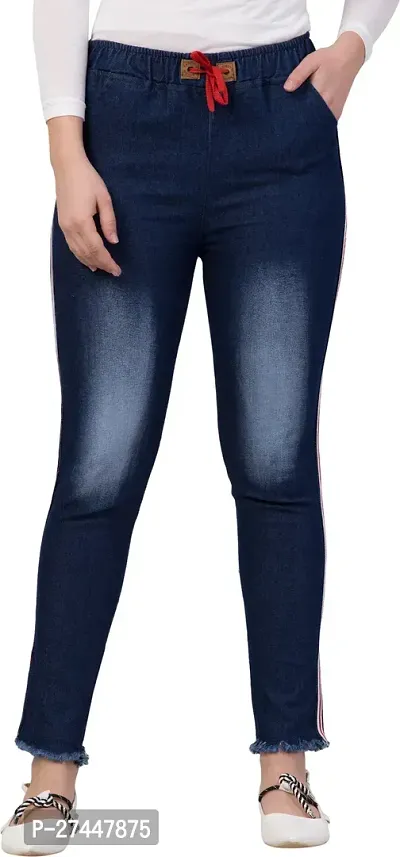 Stylish Blue Denim Washed Jeans For Women-thumb0