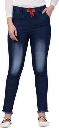 Ira Collection Knee Washed Jogger Jeans for Women (L, Blue)