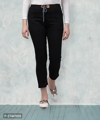 Stylish Black Denim Solid Jeans For Women-thumb0