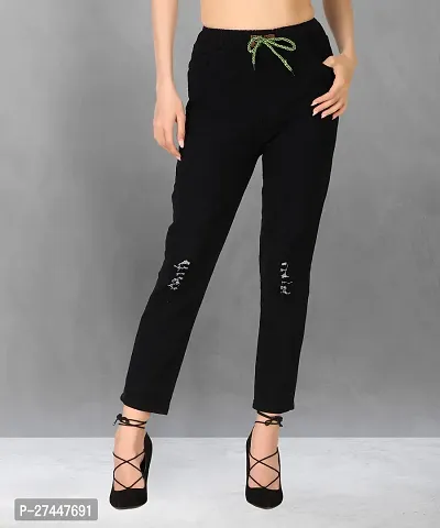 Stylish Black Denim Solid Jeans For Women-thumb0