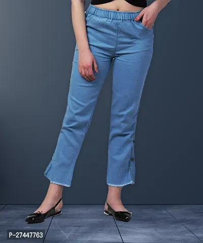 Stylish Blue Denim Washed Jeans For Women-thumb0