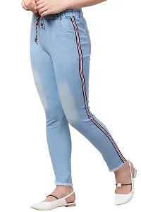 Ira Collection Side Striped Light Blue Jogger Jeans for Women-thumb1