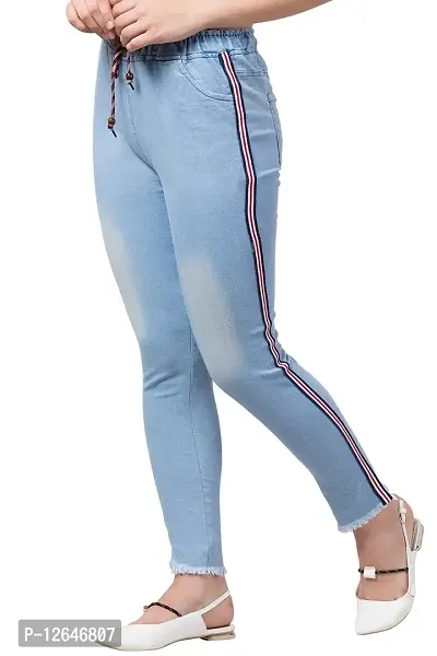 Ira Collection Side Striped Light Blue Jogger Jeans for Women-thumb2