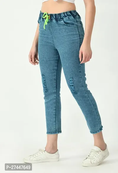 Stylish Blue Denim Washed Jeans For Women-thumb3